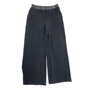 NWT Marc New York Andrew Marc Black Pleated Wide Leg Pants Faux Leather Waist M